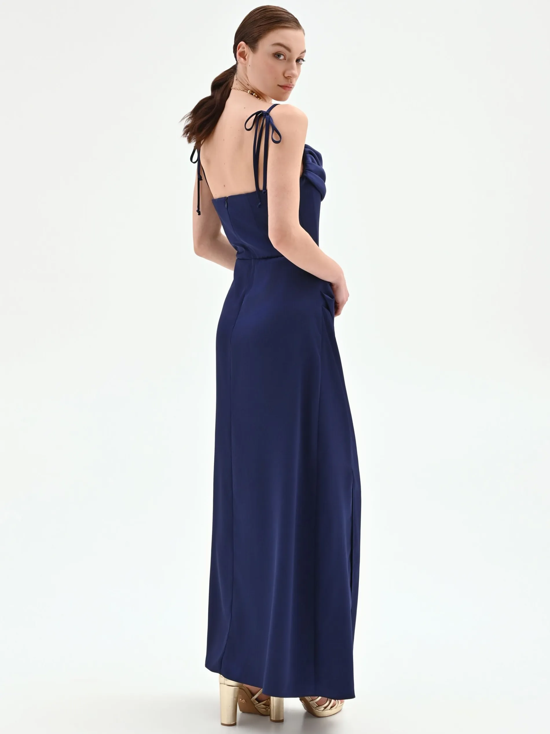 ABITO ATELIER LUNGO BLU INDACO CON CORPETTO DRAPPEGGIATO