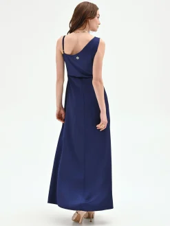 ABITO ATELIER LUNGO BLU INDACO CON NODO DRAPPEGGIATO