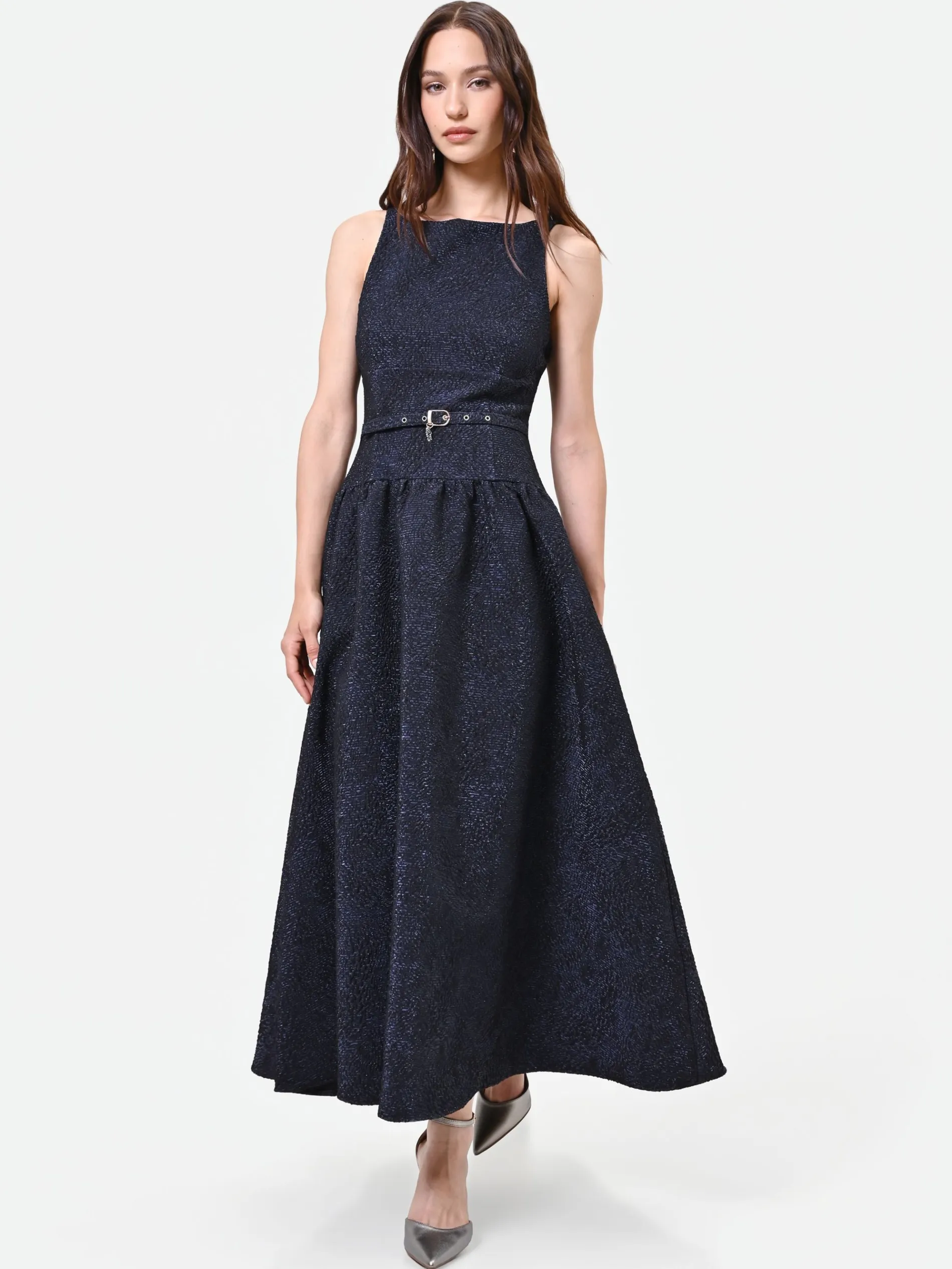 ABITO BLU NAVY JACQUARD CON GONNA AMPIA