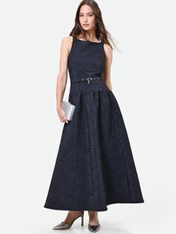 ABITO BLU NAVY JACQUARD CON GONNA AMPIA