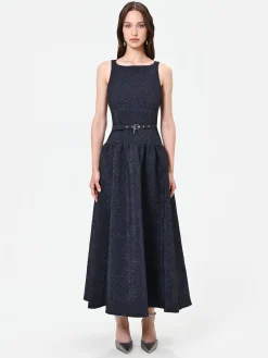 ABITO BLU NAVY JACQUARD CON GONNA AMPIA