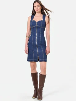 ABITO CORTO IN DENIM BLU CON ZIP A VISTA