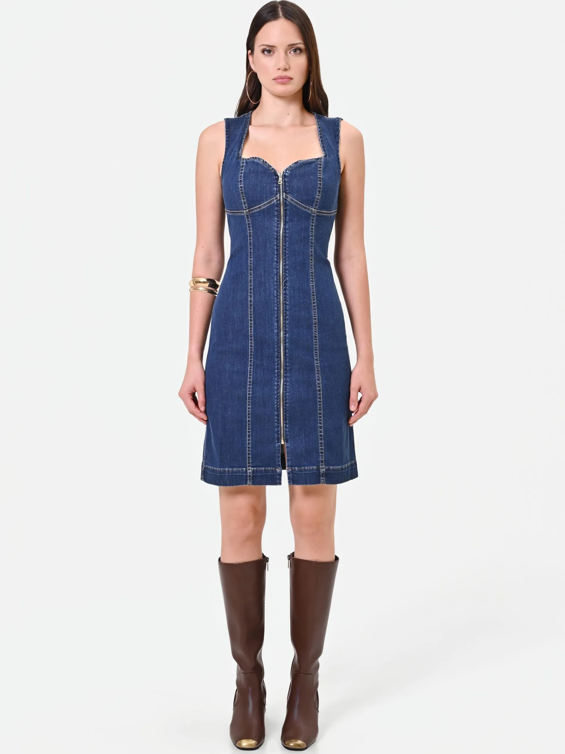 ABITO CORTO IN DENIM BLU CON ZIP A VISTA