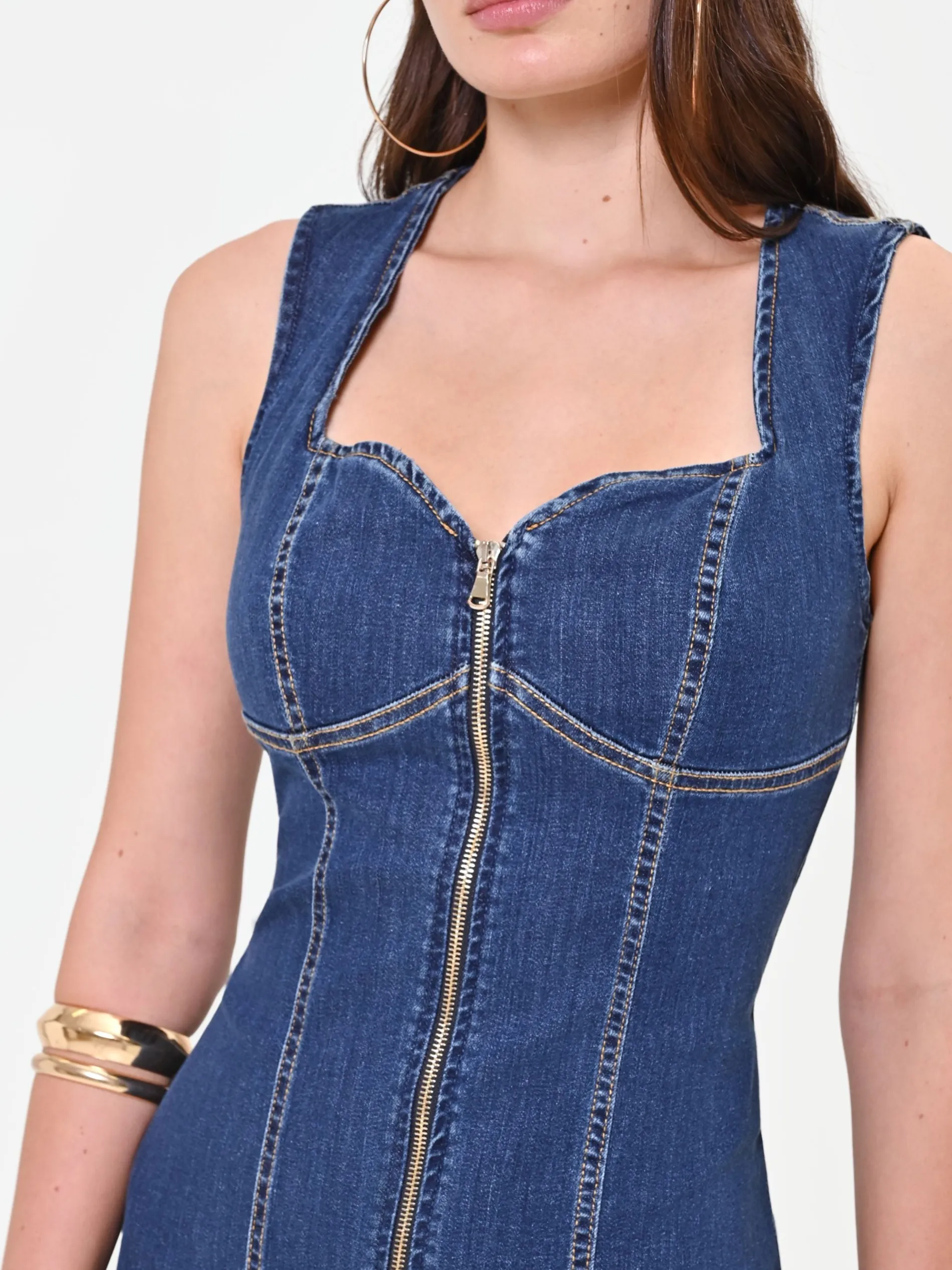 ABITO CORTO IN DENIM BLU CON ZIP A VISTA