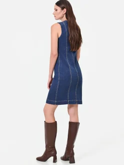ABITO CORTO IN DENIM BLU CON ZIP A VISTA