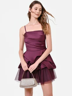ABITO CORTO ROSSO BORDEAUX DRAPPEGGIATO IN RASO