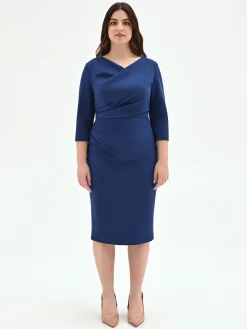 ABITO CURVY BLU BRILLANTE CON DRAPPEGGIO LATERALE