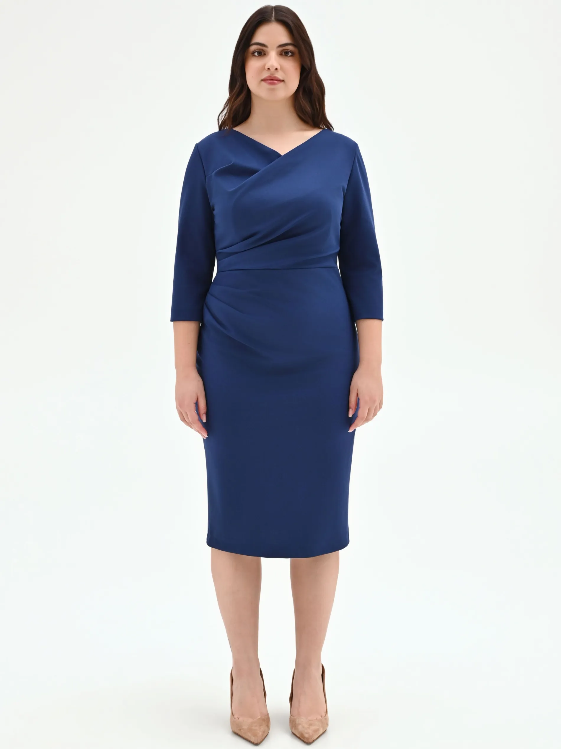 ABITO CURVY BLU BRILLANTE CON DRAPPEGGIO LATERALE