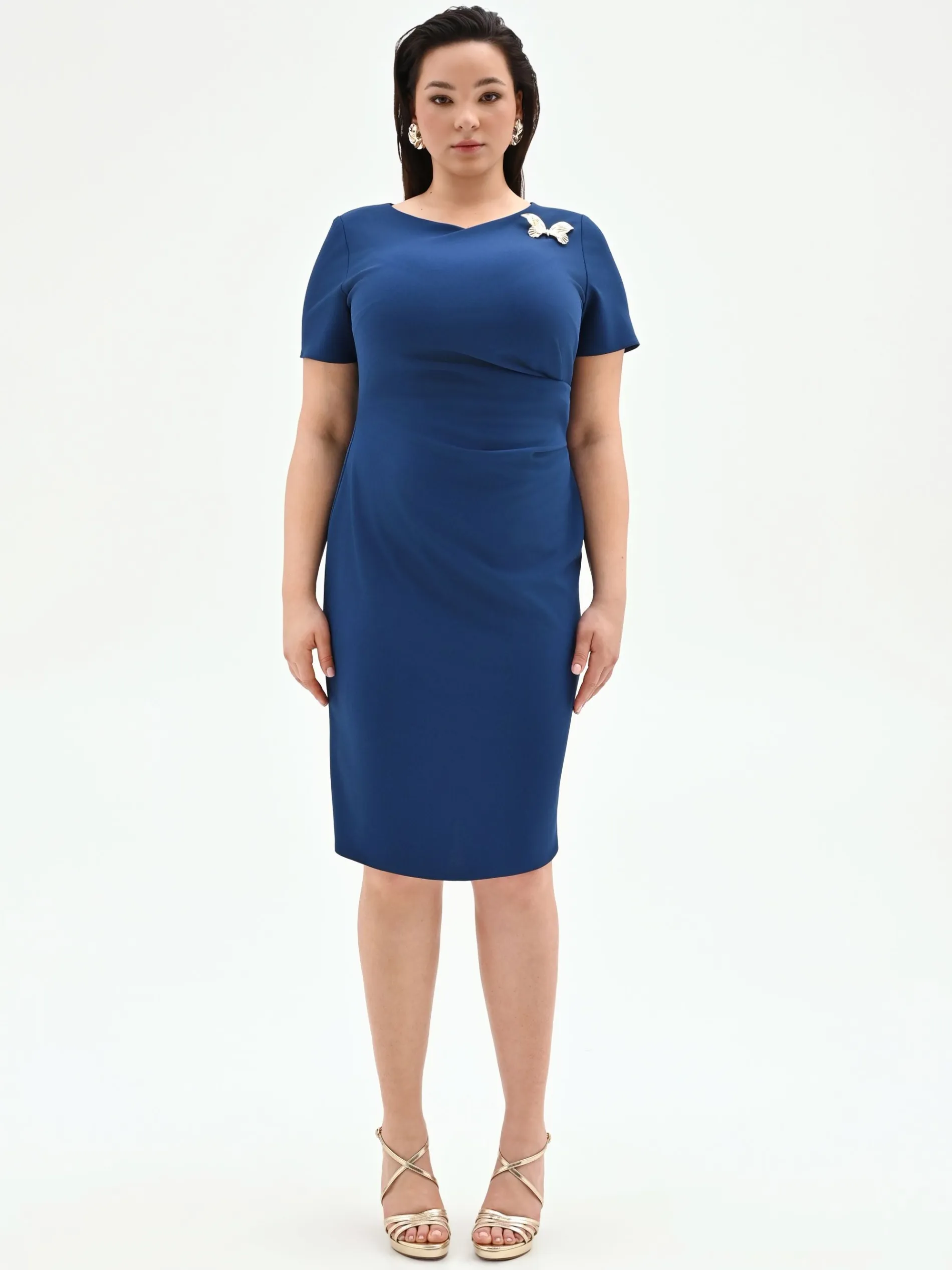 ABITO CURVY BLU BRILLANTE CON DRAPPEGGIO LATERALE