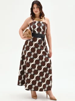 ABITO CURVY LUNGO CIOCCOLATO CON FANTASIA GEOMETRICA