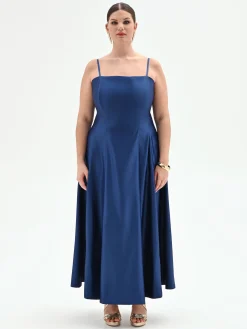 ABITO CURVY LUNGO IN RASO BLU BRILLANTE