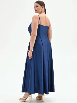 ABITO CURVY LUNGO IN RASO BLU BRILLANTE