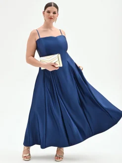 ABITO CURVY LUNGO IN RASO BLU BRILLANTE