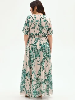 ABITO CURVY LUNGO VERDE CON STAMPA FLOREALE