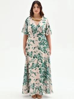 ABITO CURVY LUNGO VERDE CON STAMPA FLOREALE