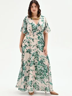 ABITO CURVY LUNGO VERDE CON STAMPA FLOREALE