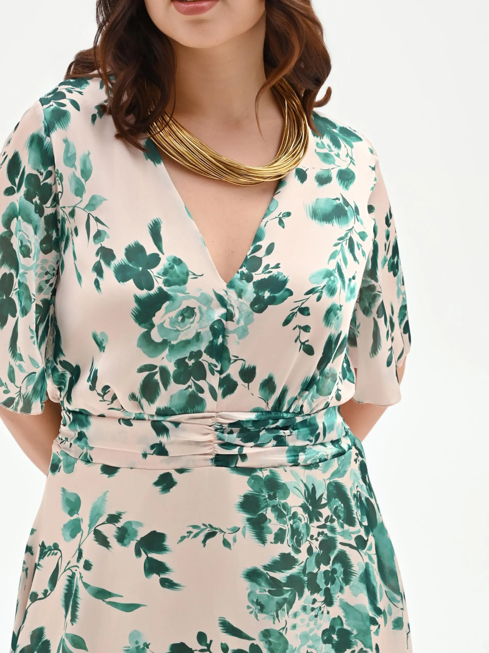 ABITO CURVY LUNGO VERDE CON STAMPA FLOREALE