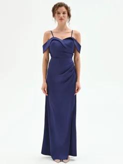 ABITO LUNGO ATELIER BLU INDACO CON DRAPPEGGIO LATERALE