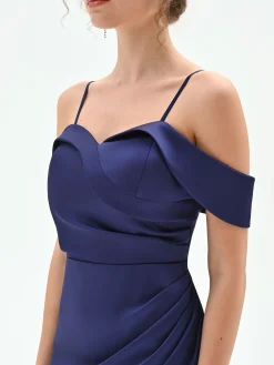 ABITO LUNGO ATELIER BLU INDACO CON DRAPPEGGIO LATERALE