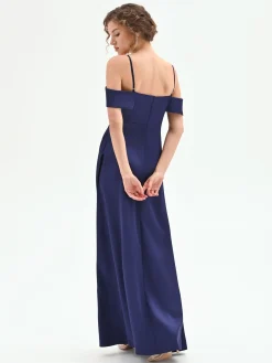 ABITO LUNGO ATELIER BLU INDACO CON DRAPPEGGIO LATERALE