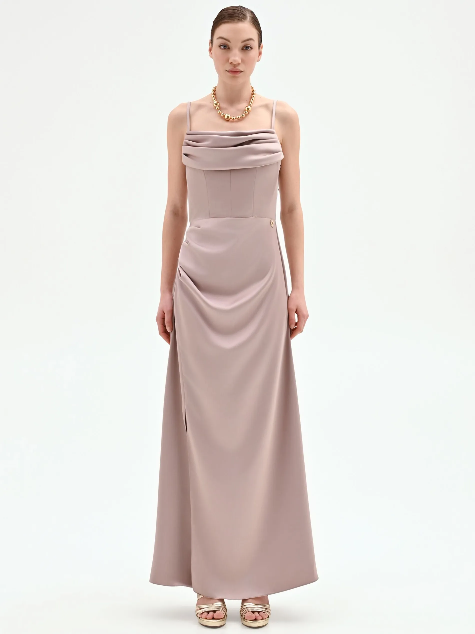 ABITO LUNGO ATELIER ROSA ANTICO CON DRAPPEGGIO LATERALE