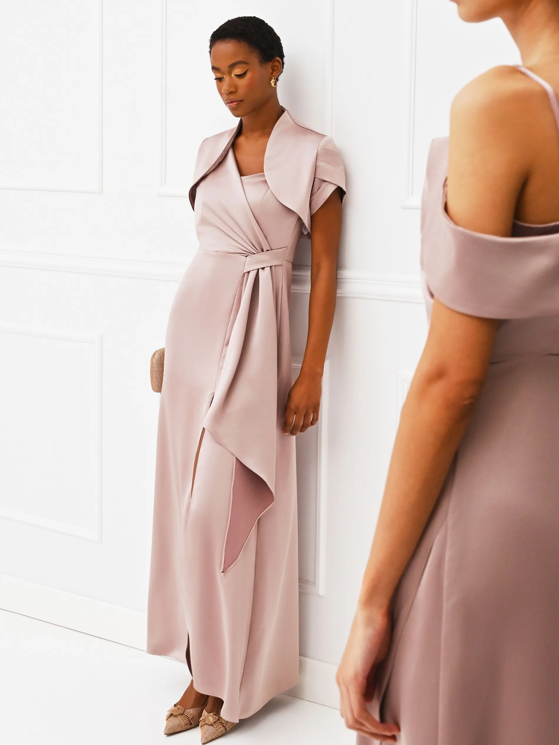 ABITO LUNGO ATELIER ROSA BLUSH CON DRAPPEGGIO