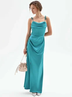 ABITO LUNGO ATELIER VERDE SMERALDO CON SCOLLO DRAPPEGGIATO