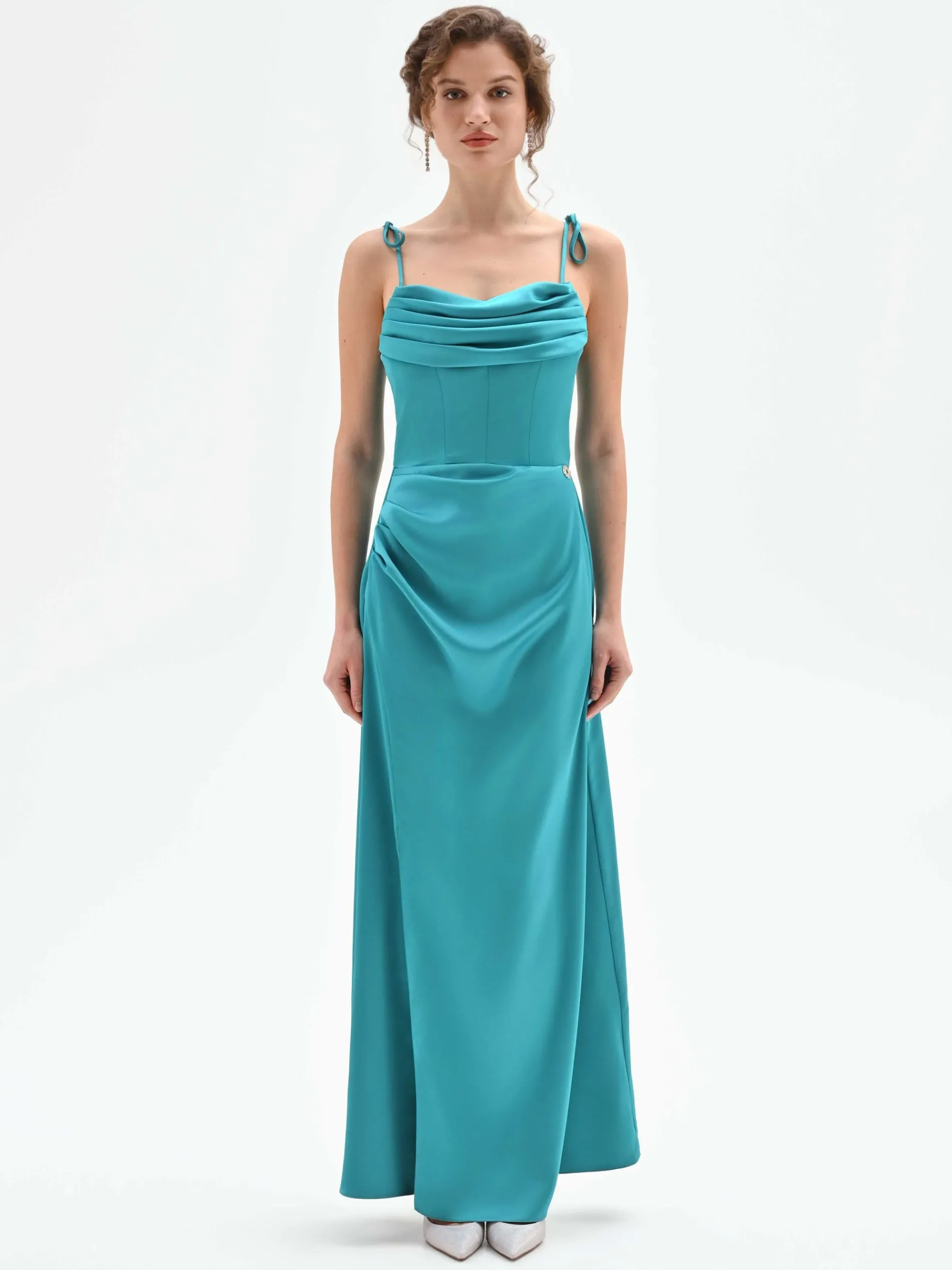 ABITO LUNGO ATELIER VERDE SMERALDO CON SCOLLO DRAPPEGGIATO
