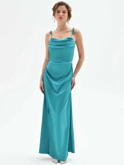 ABITO LUNGO ATELIER VERDE SMERALDO CON SCOLLO DRAPPEGGIATO