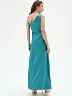 ABITO LUNGO ATELIER VERDE SMERALDO CON DRAPPEGGIO LATERALE