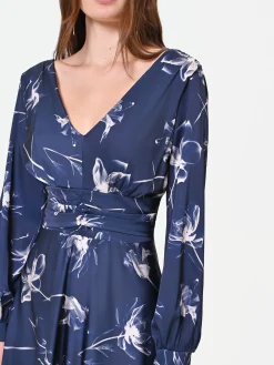 ABITO LUNGO BLU NAVY A FANTASIA FLOREALE