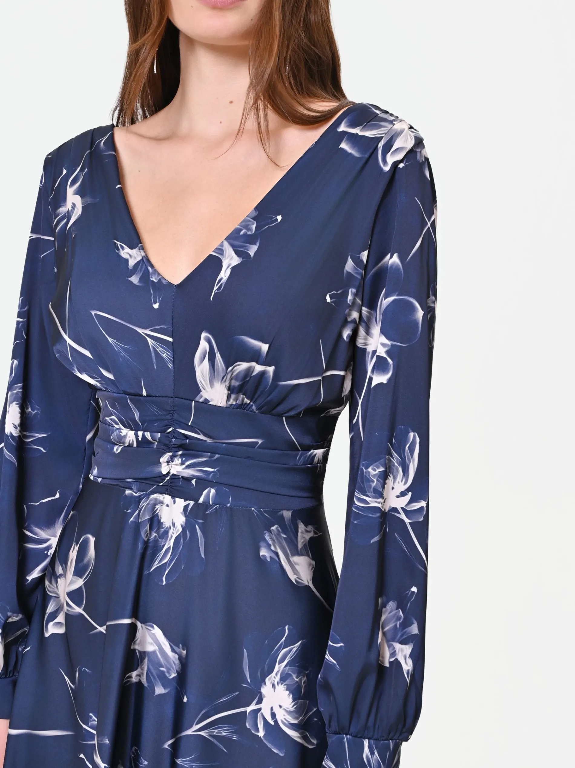ABITO LUNGO BLU NAVY A FANTASIA FLOREALE