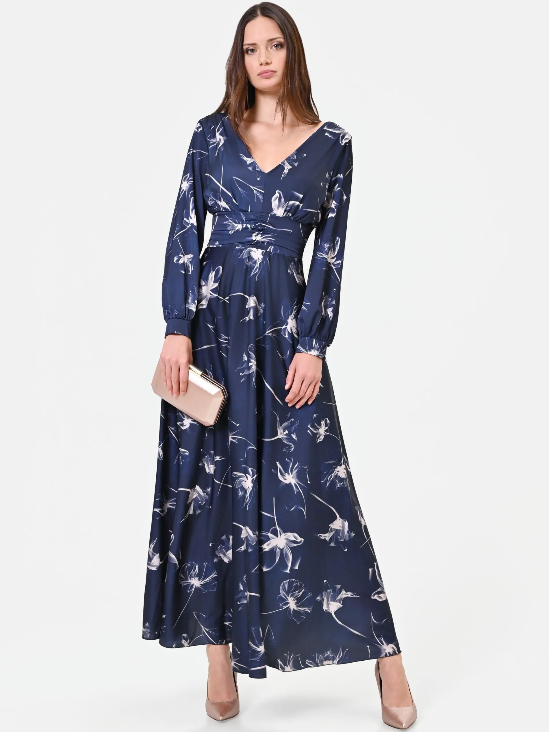 ABITO LUNGO BLU NAVY A FANTASIA FLOREALE