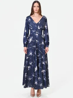 ABITO LUNGO BLU NAVY A FANTASIA FLOREALE