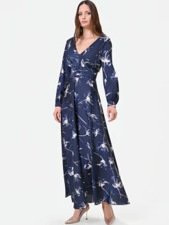 ABITO LUNGO BLU NAVY A FANTASIA FLOREALE