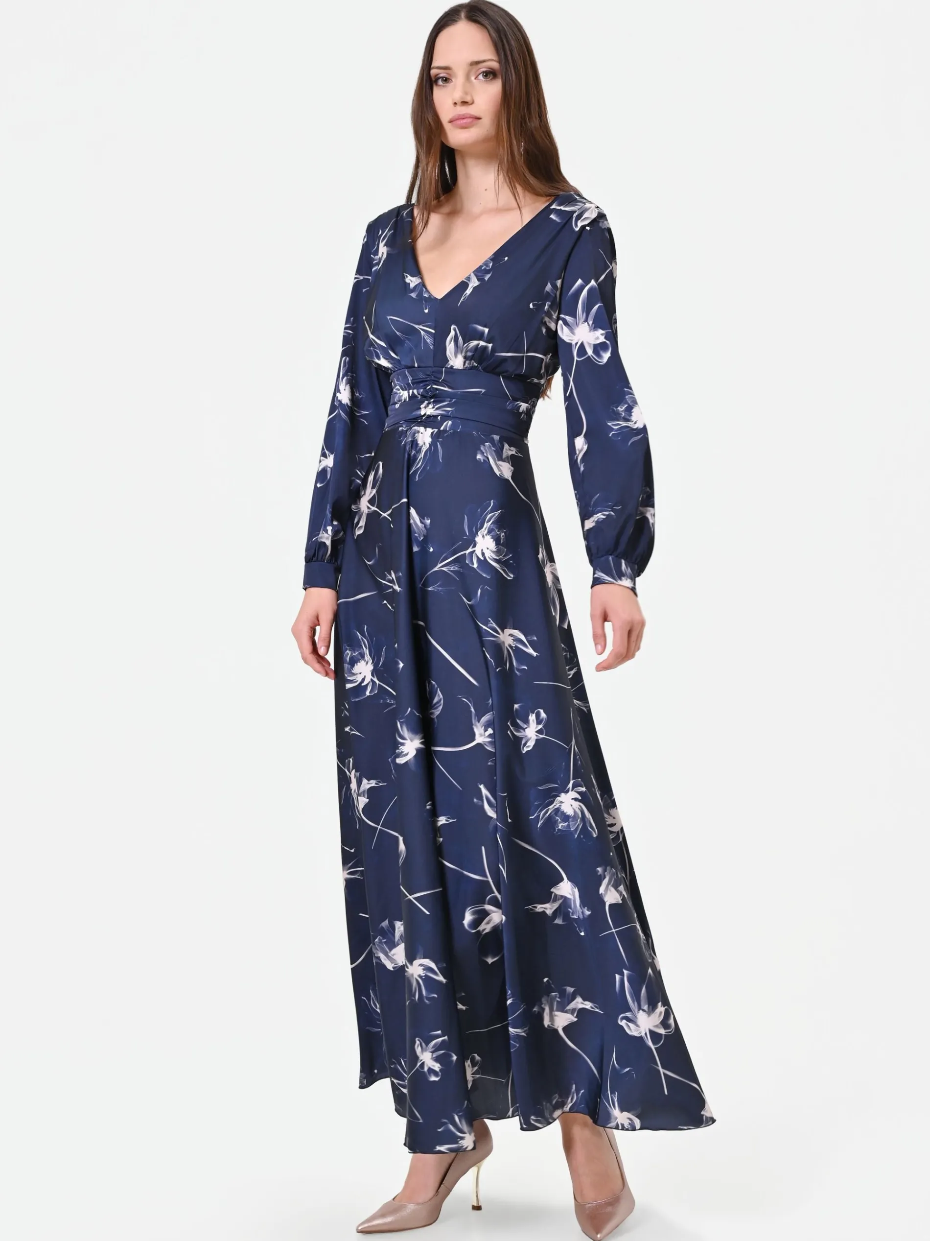 ABITO LUNGO BLU NAVY A FANTASIA FLOREALE