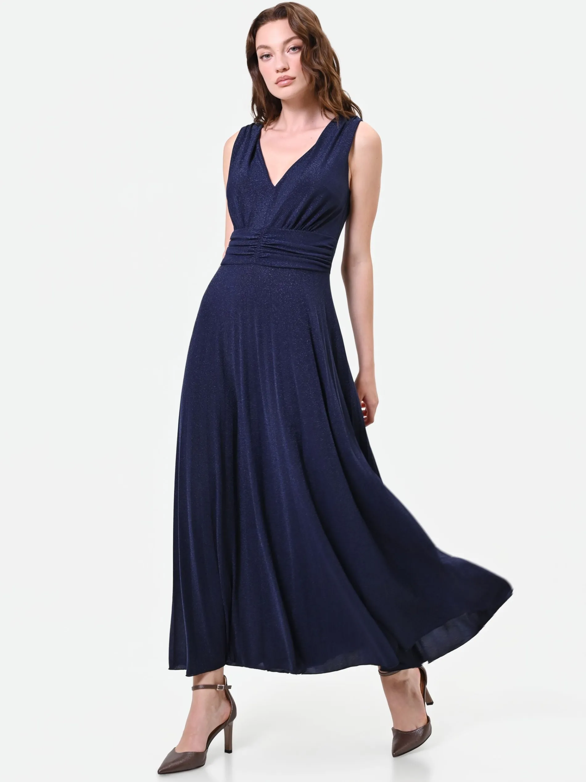 ABITO LUNGO BLU NAVY CON DRAPPEGGIO IN VITA