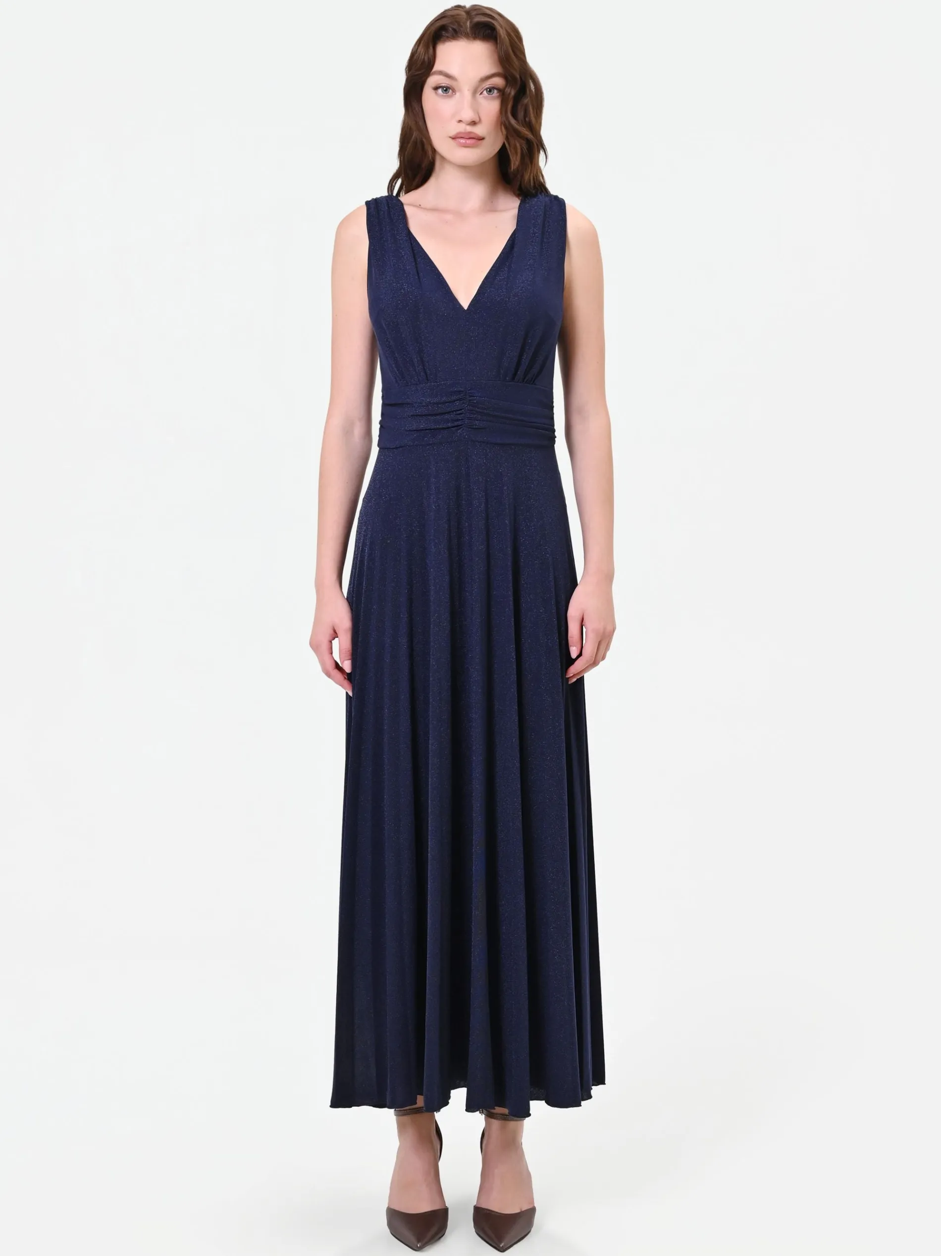 ABITO LUNGO BLU NAVY CON DRAPPEGGIO IN VITA