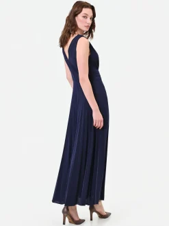 ABITO LUNGO BLU NAVY CON DRAPPEGGIO IN VITA
