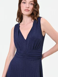 ABITO LUNGO BLU NAVY CON DRAPPEGGIO IN VITA