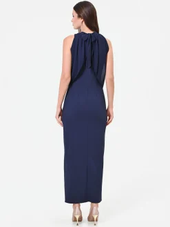 ABITO LUNGO BLU NAVY CON DRAPPEGGIO SULLO SCOLLO