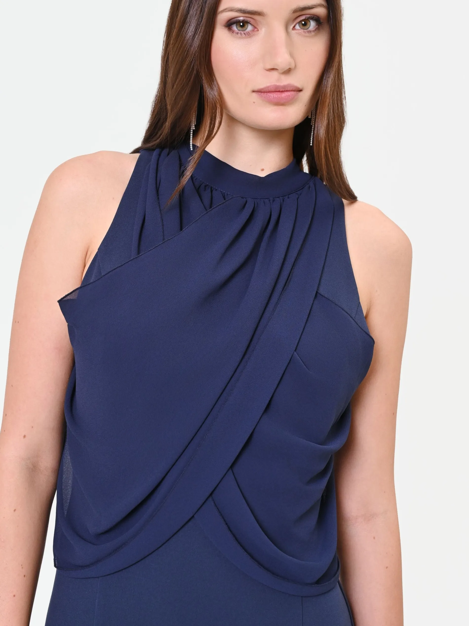 ABITO LUNGO BLU NAVY CON DRAPPEGGIO SULLO SCOLLO