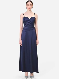 ABITO LUNGO BLU NAVY CON DRAPPEGGIO INCROCIATO