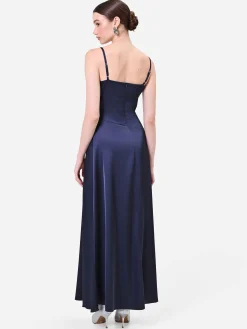 ABITO LUNGO BLU NAVY CON DRAPPEGGIO INCROCIATO
