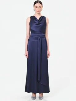 ABITO LUNGO BLU NAVY CON SCOLLO DRAPPEGGIATO