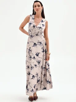 ABITO LUNGO BLU NAVY CON STAMPA FLOREALE