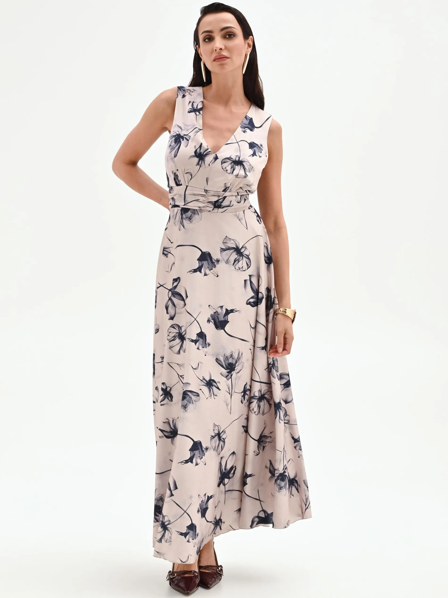 ABITO LUNGO BLU NAVY CON STAMPA FLOREALE