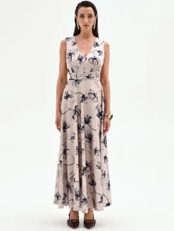ABITO LUNGO BLU NAVY CON STAMPA FLOREALE