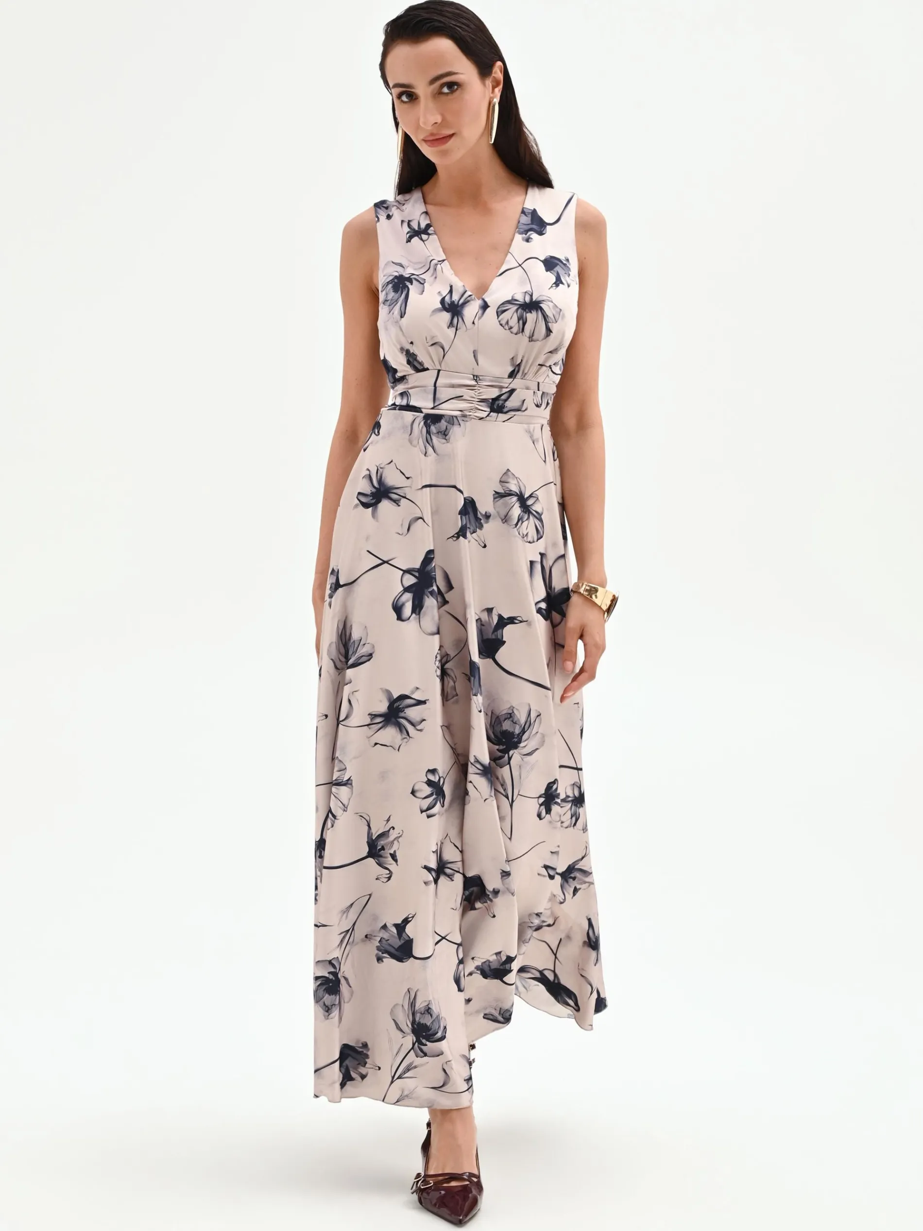 ABITO LUNGO BLU NAVY CON STAMPA FLOREALE