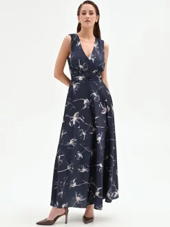 ABITO LUNGO BLU NAVY CON STAMPA FLOREALE